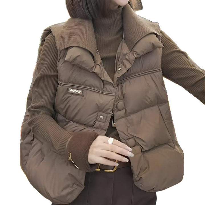 Damen modische Weste mit Kapuze und Knopfdetails Drune