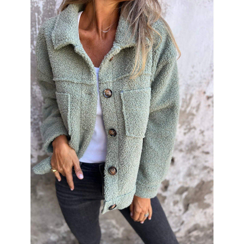 Damen kuschelige Teddyjacke mit praktischen Taschen Drune
