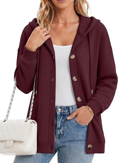 Damen Fleece-Kapuzencardigan mit Knopfleiste, Raglanärmeln und Eingrifftaschen Drune