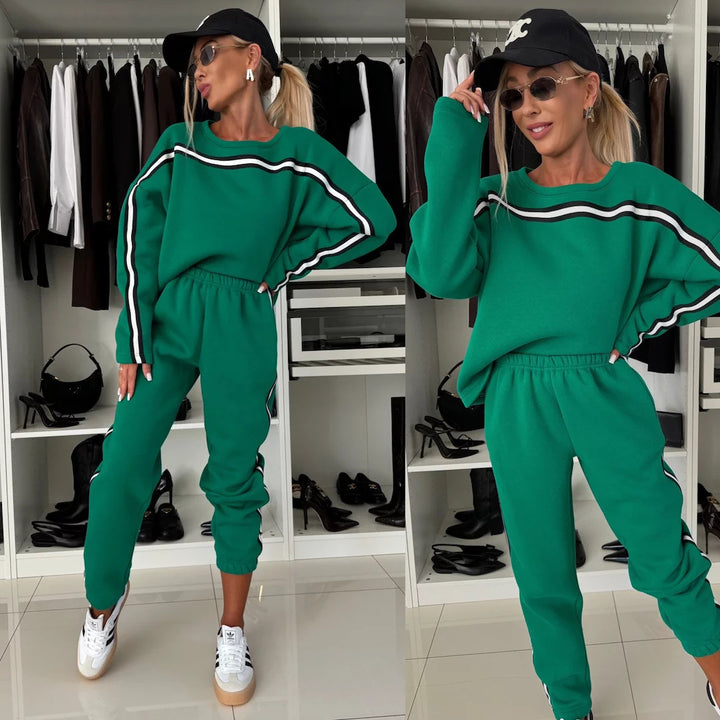Damen sportives Lounge-Set mit gestreiften Seitenstreifen, oversized Sweatshirt und elastischer Jogginghose Drune