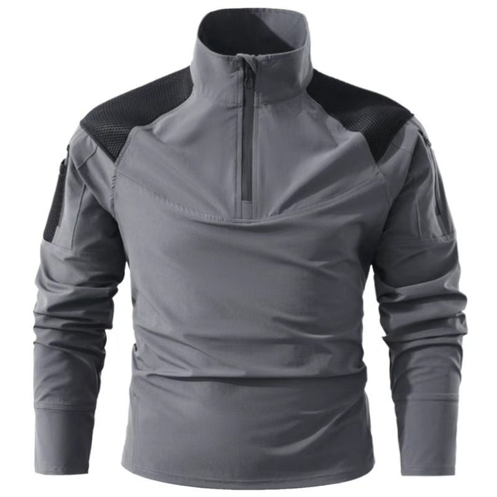 Herren nan taktisches Combat-Fieldshirt mit Halbreißverschluss, atmungsaktiven Mesh-Schultern und multifunktionalen Ärmeltaschen Drune
