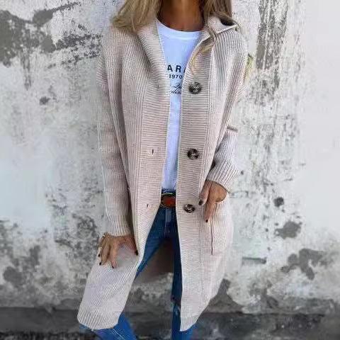 Damen Strickmantel mit praktischen Taschen und elegantem Knopfdesign Drune