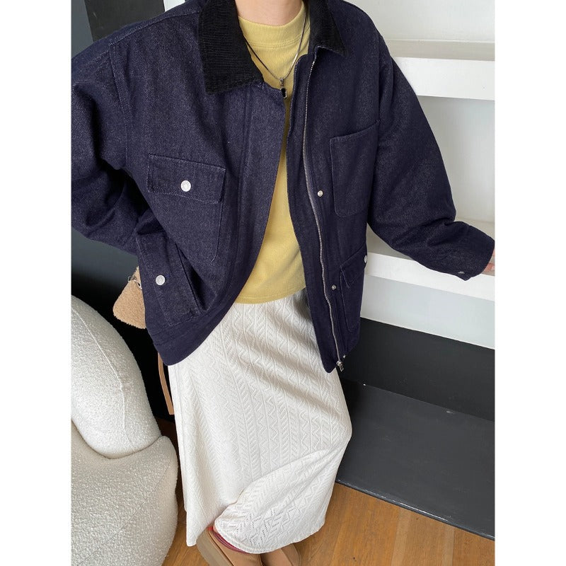 Damen lässige Utility-Jacke mit praktischen Taschen und umschlagbarem Kragen Drune