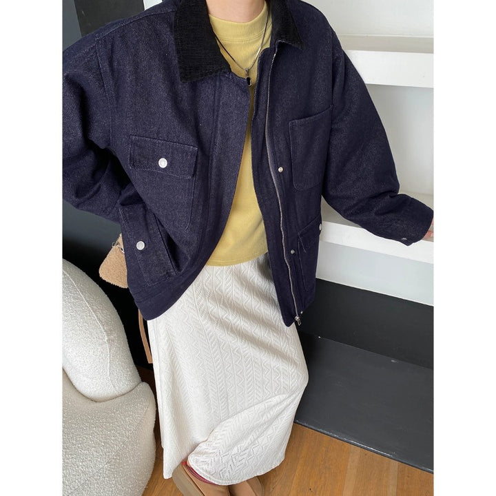 Damen lässige Utility-Jacke mit praktischen Taschen und umschlagbarem Kragen Drune