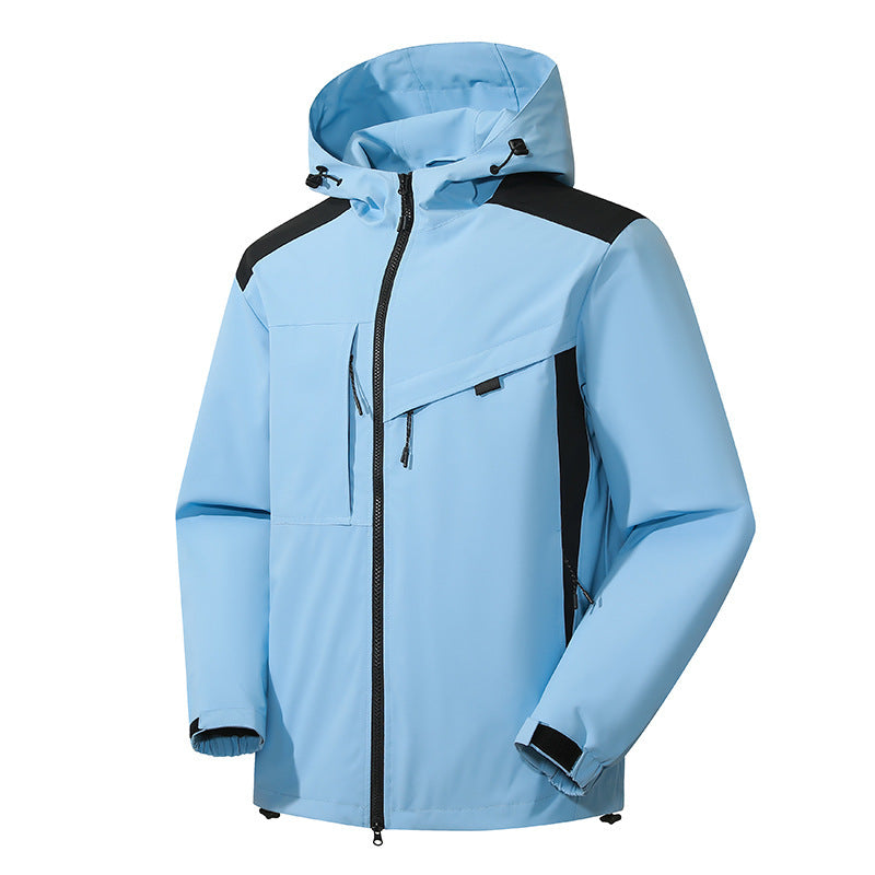 Herren technische Softshelljacke mit Kapuze, diagonalem Brustfach und Multifach-Reißverschlusstaschen Drune