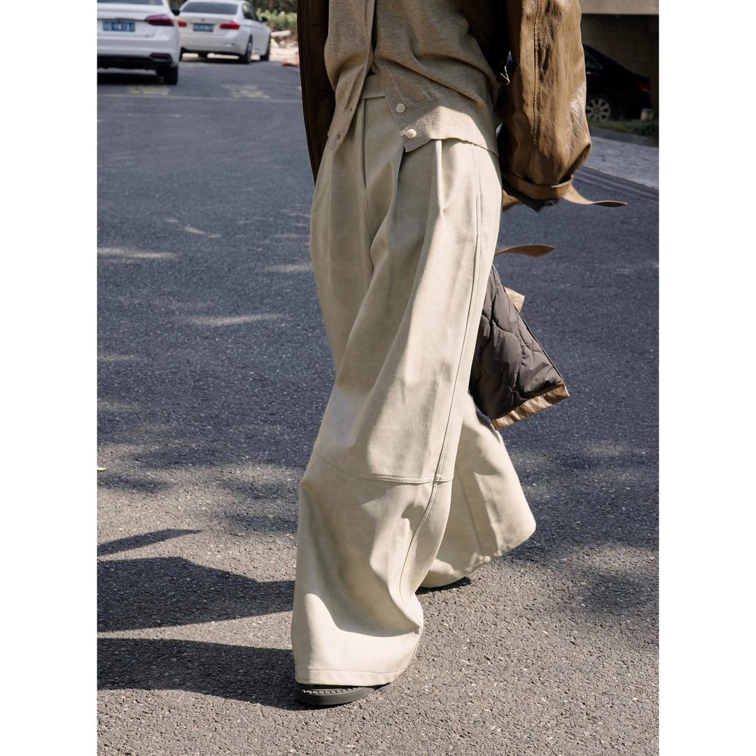 Damen Weite High‑Waist Culotte‑Hose aus Lederimitat mit Bundfalten und Lounge‑Silhouette Drune