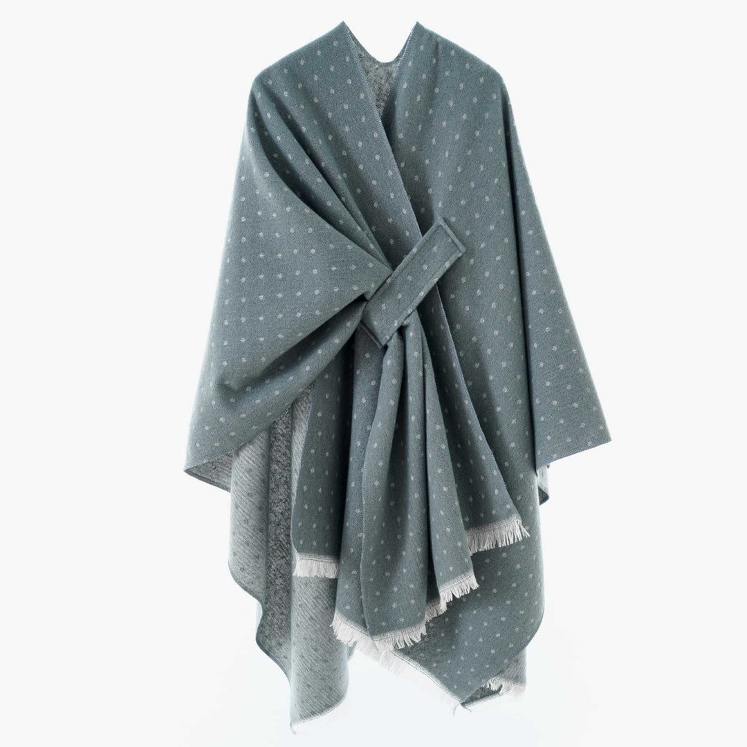 Damen Umlegbarer Wollmix-Poncho mit Hahnentritt-Jacquard und Bindegürtel Drune