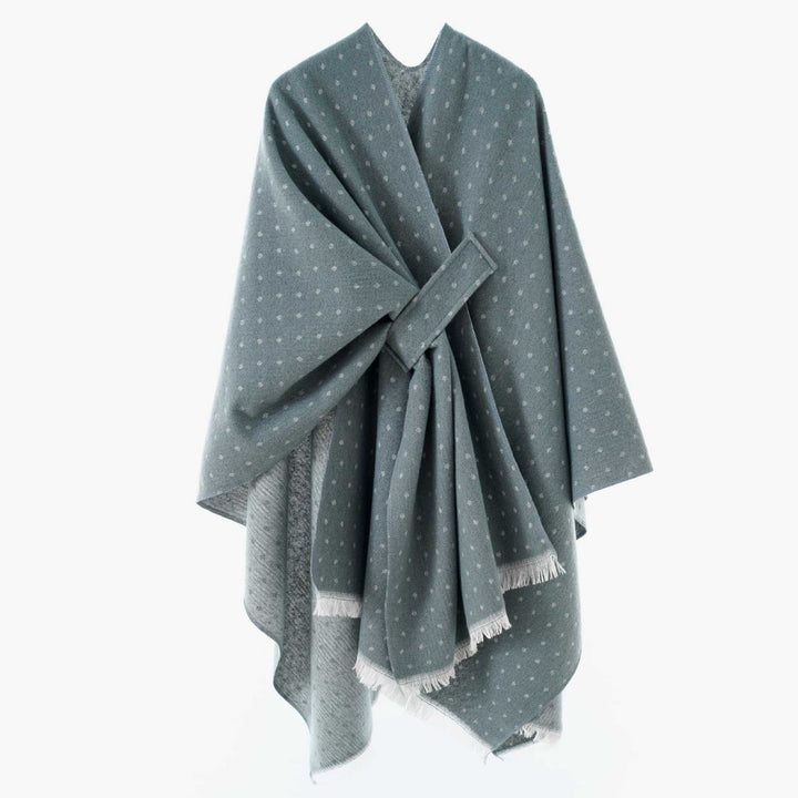 Damen Umlegbarer Wollmix-Poncho mit Hahnentritt-Jacquard und Bindegürtel Drune