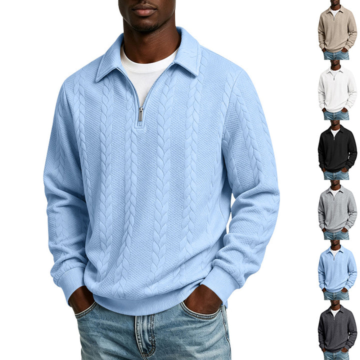 Herren Troyer-Strickpullover mit halbem Reißverschluss und Zopfmuster Drune