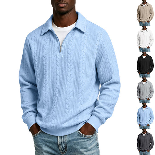 Herren Troyer-Strickpullover mit halbem Reißverschluss und Zopfmuster Drune