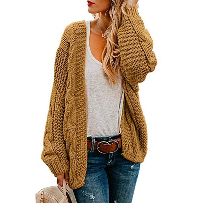 Damen Grobstrick Cardigan mit lässiger Silhouette und Knotendetails Drune