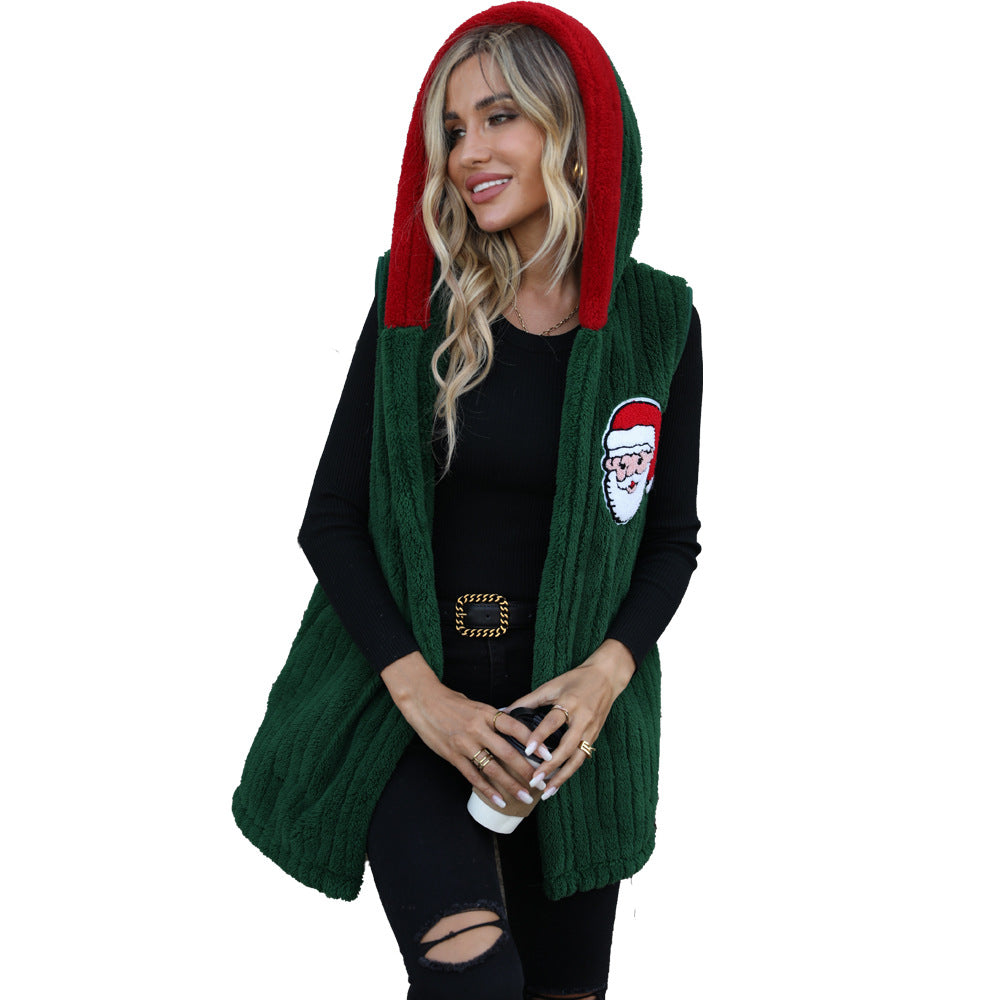 Damen Kuschelige Fleece-Weste mit Kapuze und festlicher Stickerei Drune