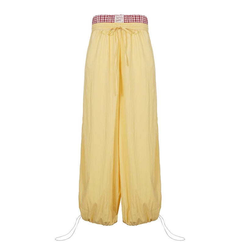 Damen Luftige Sommerhose mit Gummizug und Kordelzug Drune