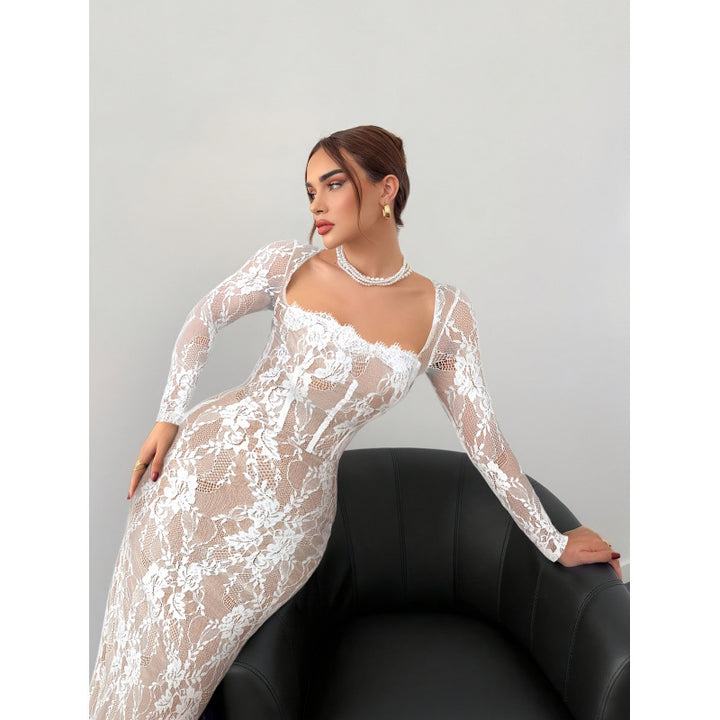 Damen Spitzenkleid mit langem Arm und luxuriösen Details Drune