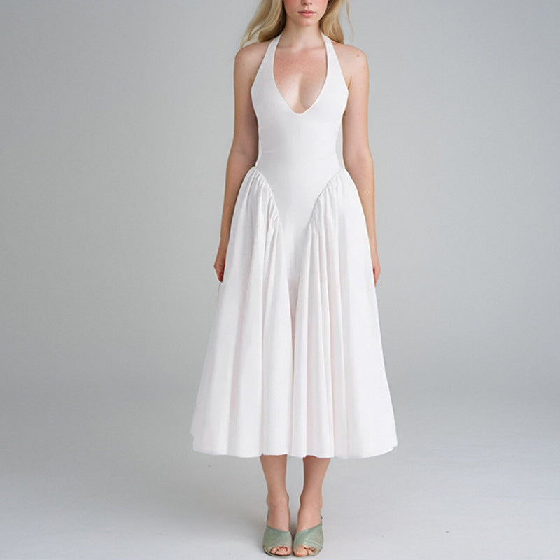 Damen Elegantes Maxikleid mit tiefem V-Ausschnitt und fließendem Rock Drune