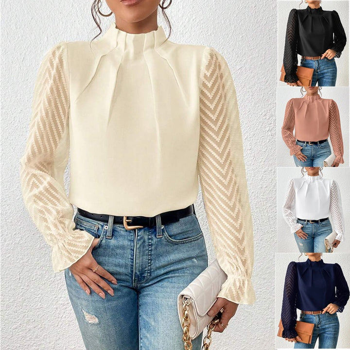 Damen Taillierte Chiffonbluse mit Stehkragen und transparenten Chevron-Ärmeln Drune