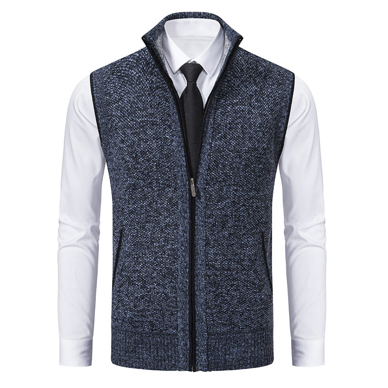 Herren Slim-Fit Ärmellose Strukturstrickweste mit Stehkragen und Frontreißverschluss Drune