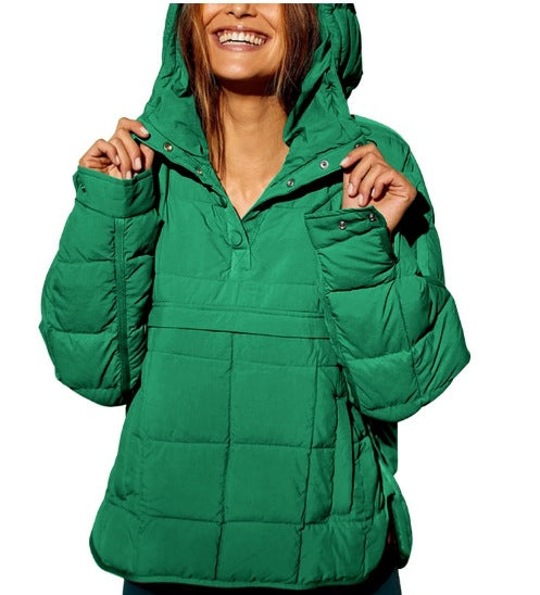 Damen Gefütterter Stepp-Anorak-Pullover mit Kapuze Drune
