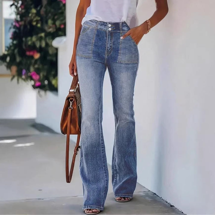 Damen Hochtaillierte Flared-Denimhose mit vorderer Ziernaht und formendem Bund Drune