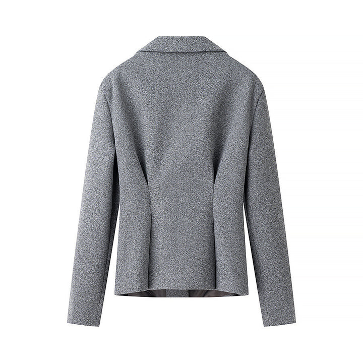 Damen Zweiteiliges tailliertes Wollkostüm mit strukturiertem Schulterblazer und plisseevollem Midirock Drune