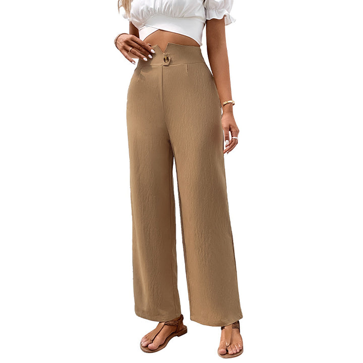 Damen High‑Waist Palazzo‑Hose mit V‑förmiger Bundkante und weitem Bein Drune