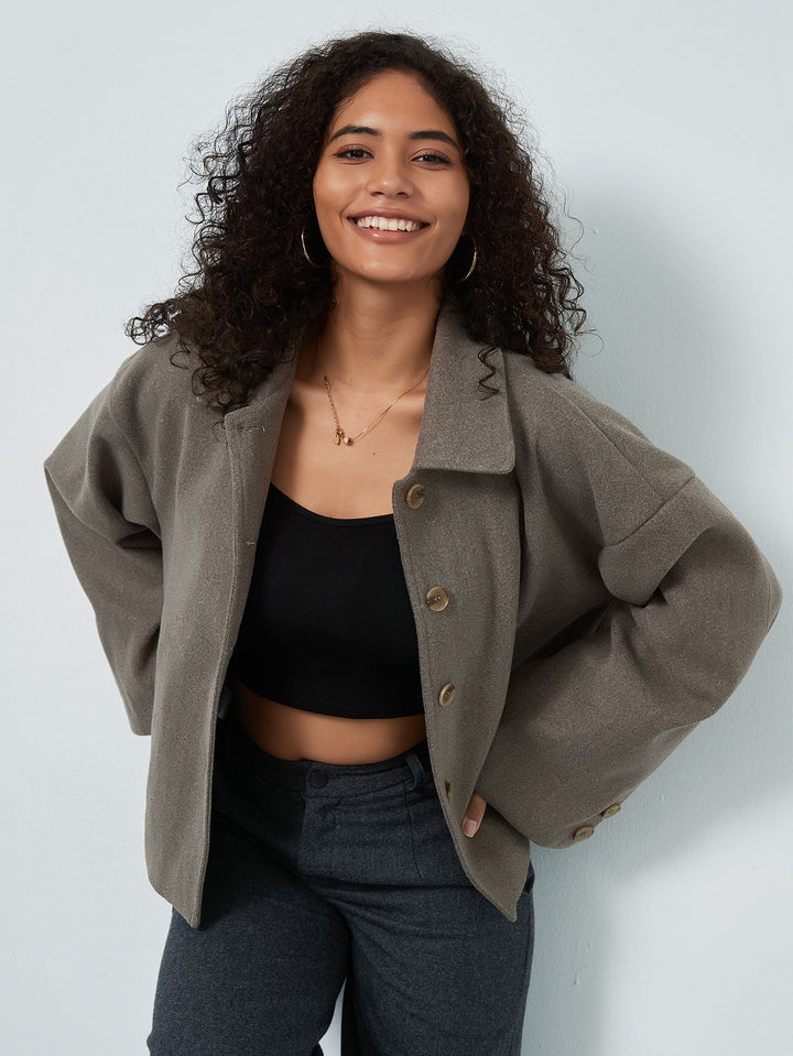 Damen lässige Oversize-Jacke mit doppelter Knopfleiste Drune