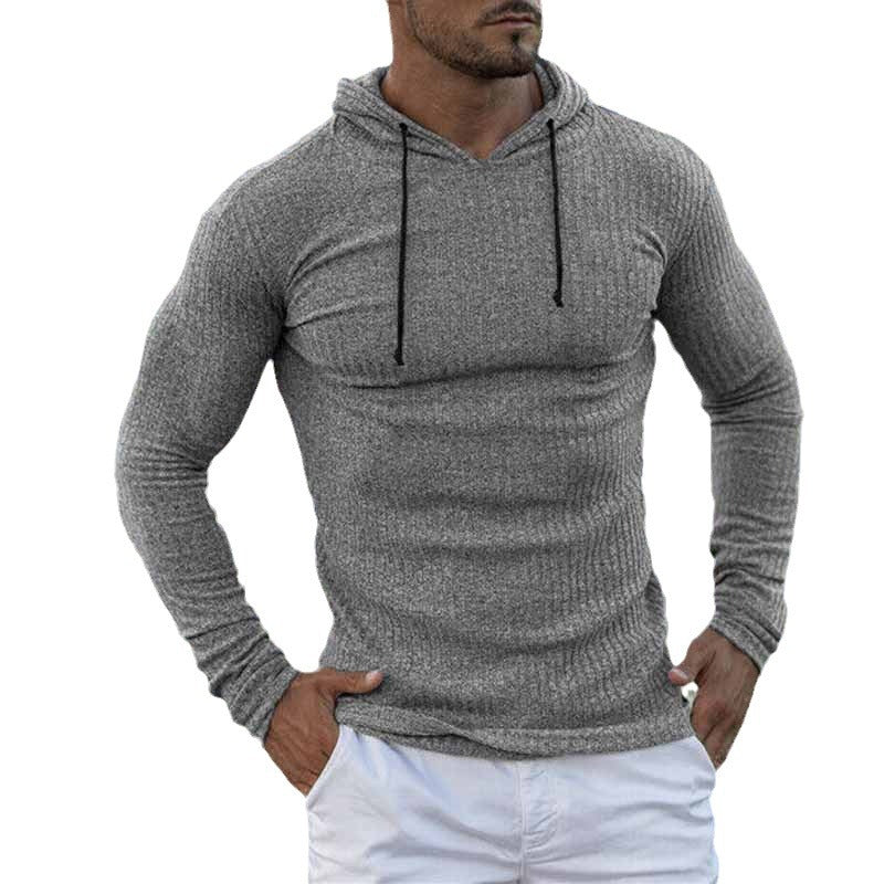 Herren Enganliegender Gerippter Kapuzenpullover aus Feinstrick Drune