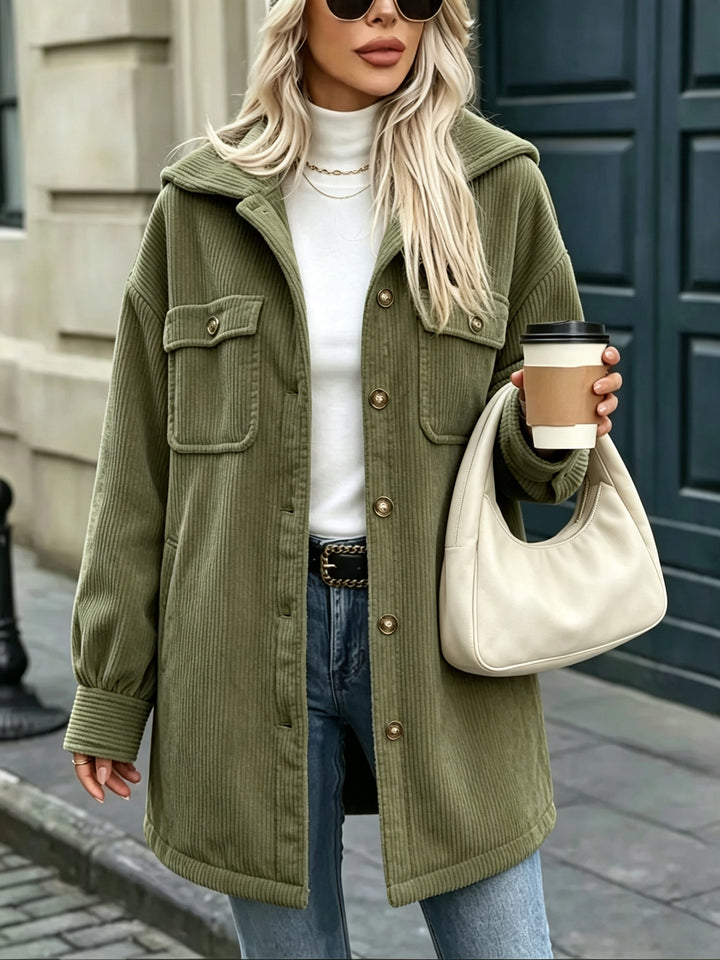 Damen Cordjacke mit Kapuze, oversized und aufgesetzten Taschen Drune