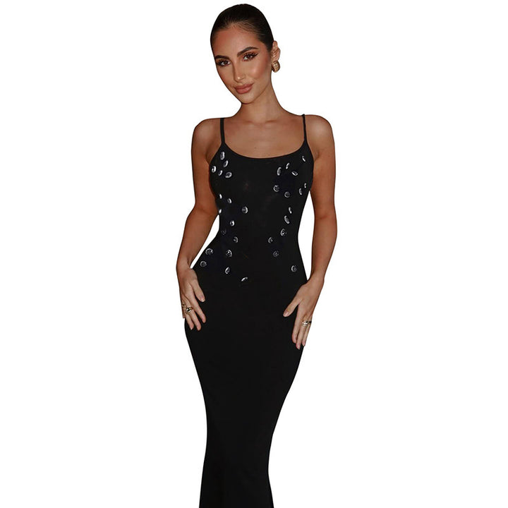 Damen figurbetontes Maxikleid mit schickem Spaghettiträger-Design und elegantem Glitzerakzent Drune