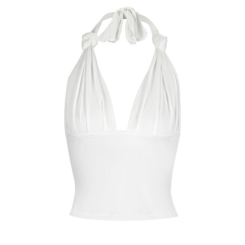 Damen Halter-Top mit verstellbaren Krawatten und tiefem V-Ausschnitt Drune