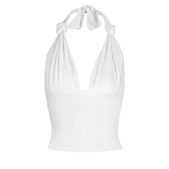 Damen Halter-Top mit verstellbaren Krawatten und tiefem V-Ausschnitt Drune