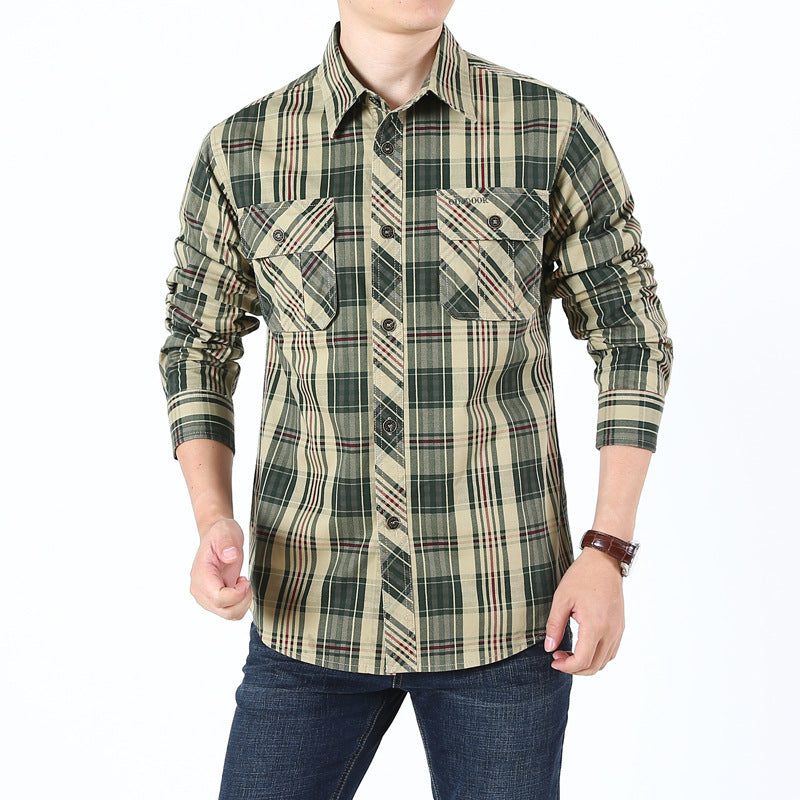 Herren Kariertes Baumwoll‑Overshirt mit Brustpattentaschen Drune