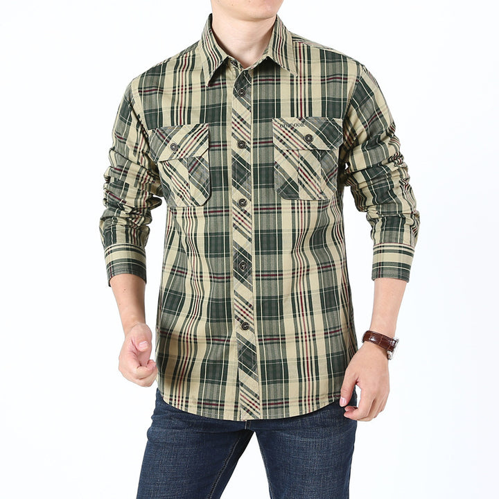 Herren Kariertes Baumwoll‑Overshirt mit Brustpattentaschen Drune