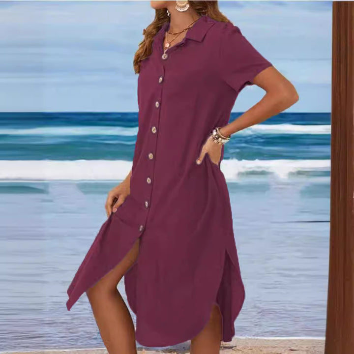Damen Hemdkleid mit Knopfleiste und Seitenschlitzen Drune