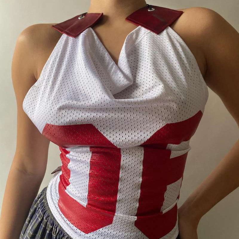 Damen Sportliches Netzoberteil mit asymmetrischem Design und dekorativen Schnürungen Drune