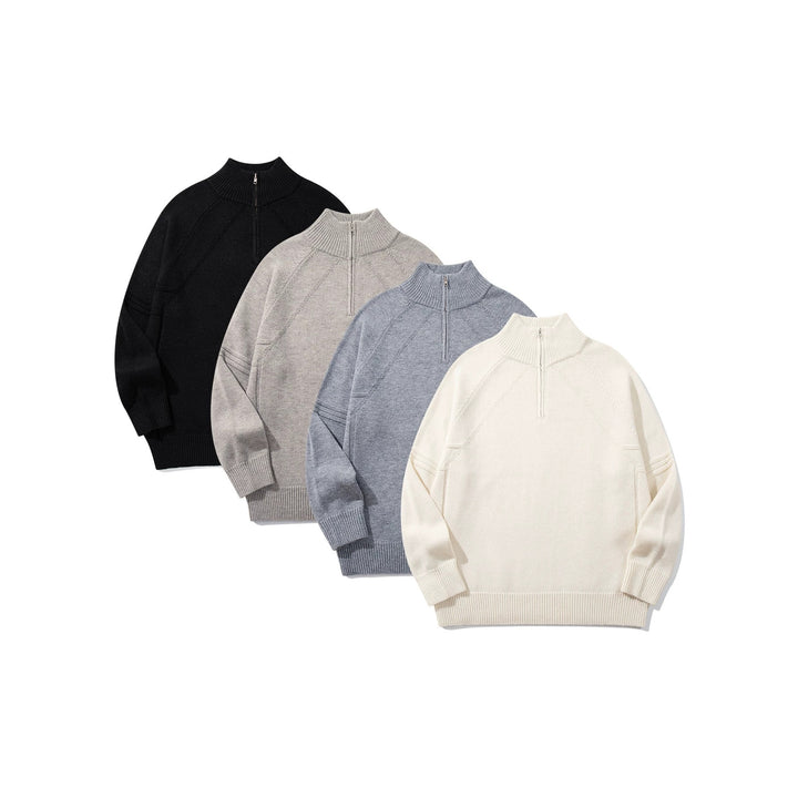 Unisex Halfzip-Strickpullover mit hohem Rippkragen und Raglanärmeln Drune
