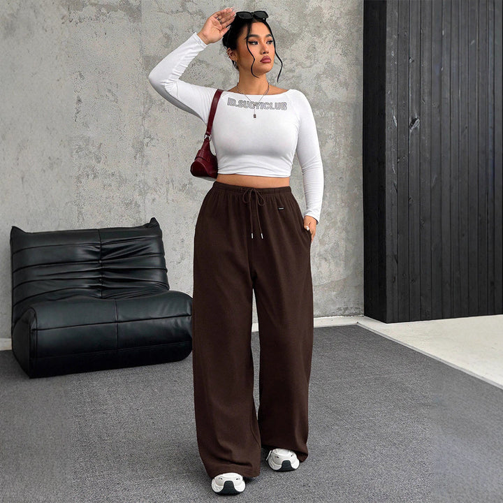 Damen High-Waist weite Beinform Jogginghose Drune