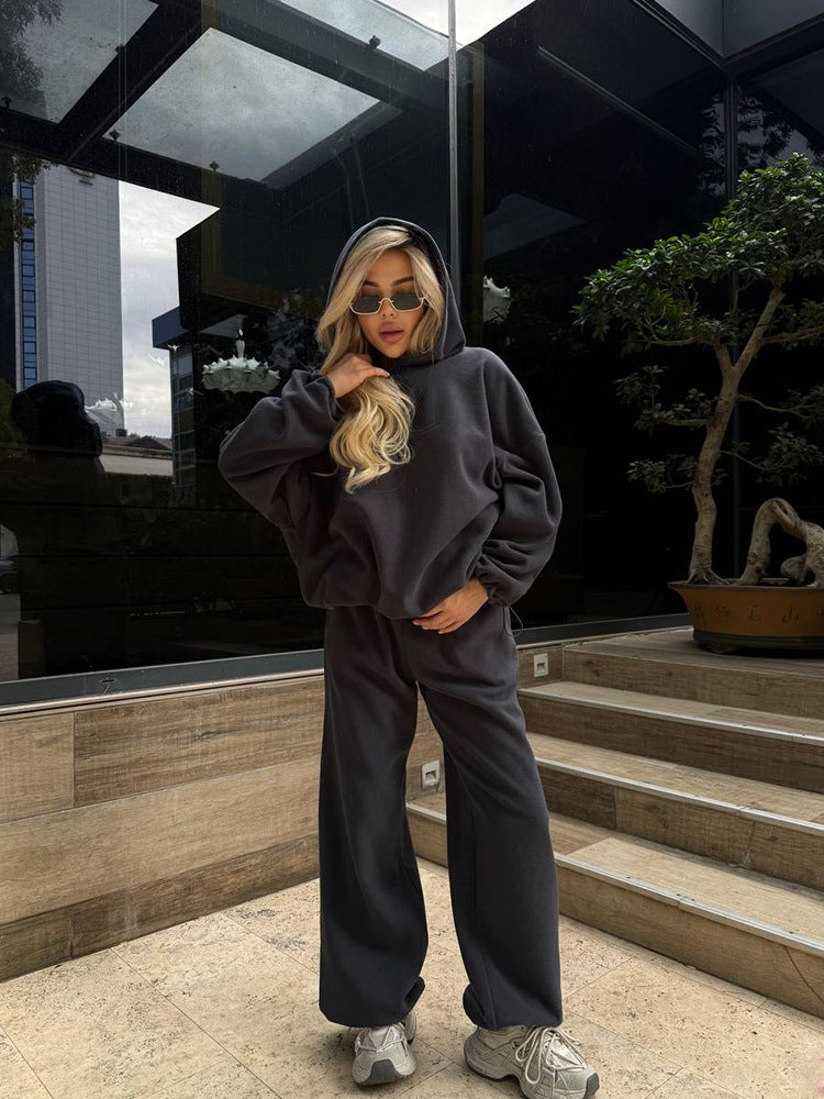 Damen Kuscheliges Oversize-Hoodie-Set mit weichgefütterter Kapuze und palazzoähnischer Loungehose Drune