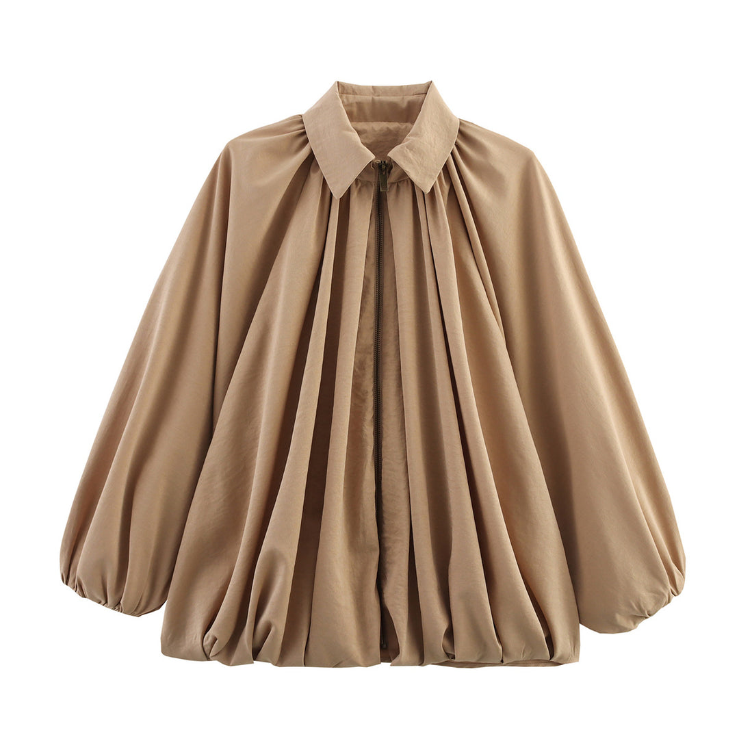 Damen Weite geraffte Blusenjacke mit Reißverschluss und Ballonärmeln Drune
