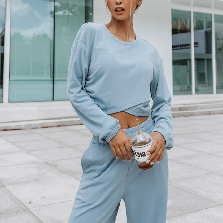 Damen weites Lounge-Set mit Cropped-Oversize-Pullover und High-Waist Palazzo-Hose Drune