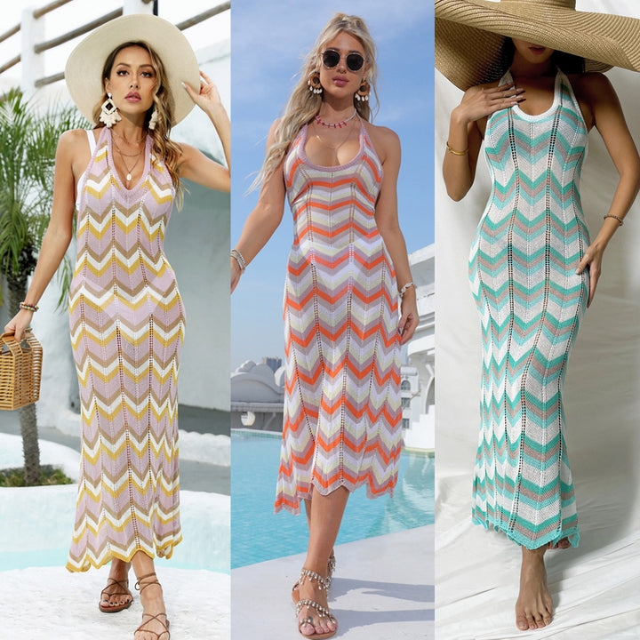 Damen Häkel-Maxikleid mit Chevron-Muster Drune