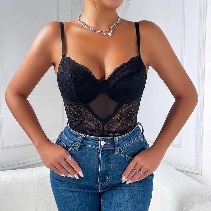 Damen Spitzenbody mit integriertem BH Drune