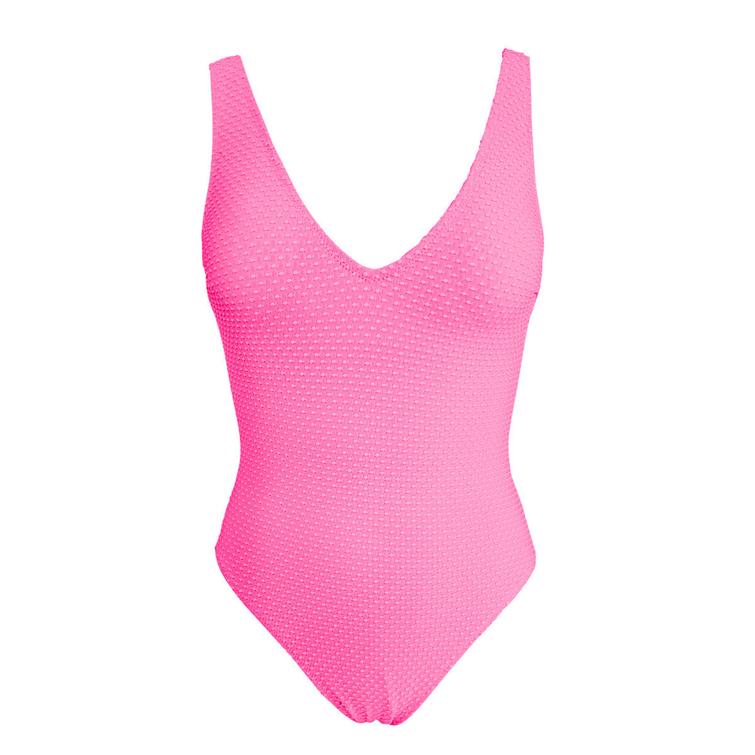 Damen Einteiliger Badeanzug mit V-Ausschnitt und strukturiertem Design Drune