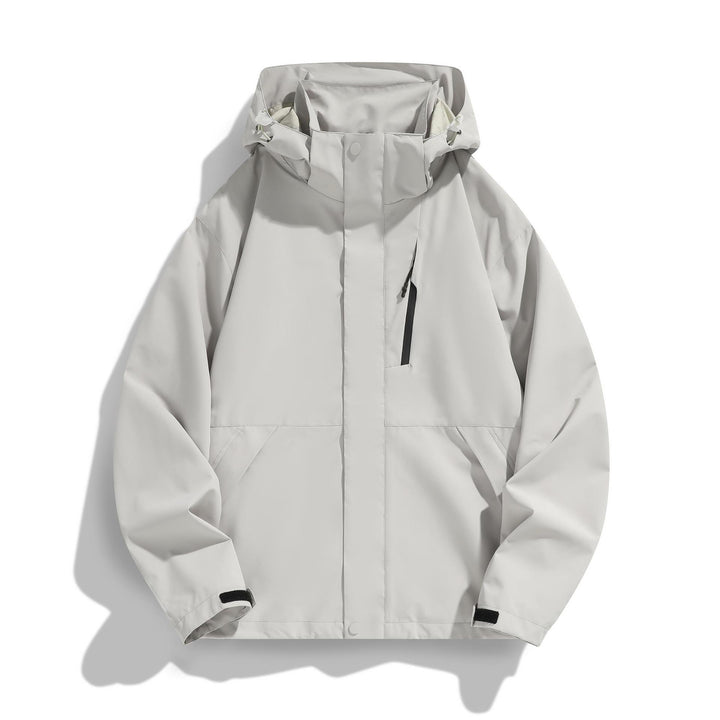 Damen Wasserabweisende Kapuzen‑Übergangsjacke mit verstellbarer Kapuze, verdeckter Frontblende und Multifunktionstaschen Drune
