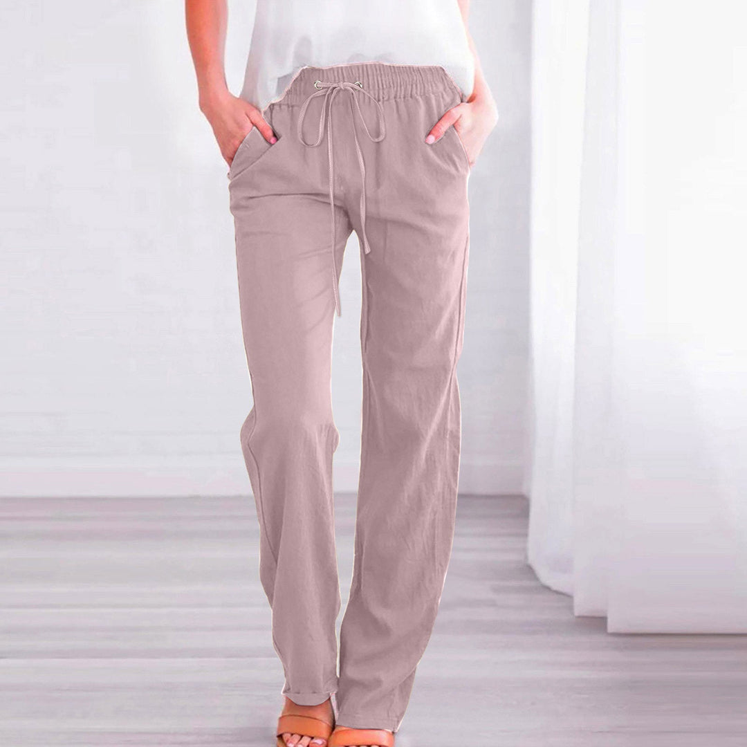Damen Bequeme Leinen-Hose mit elastischem Bund und Taschen Drune