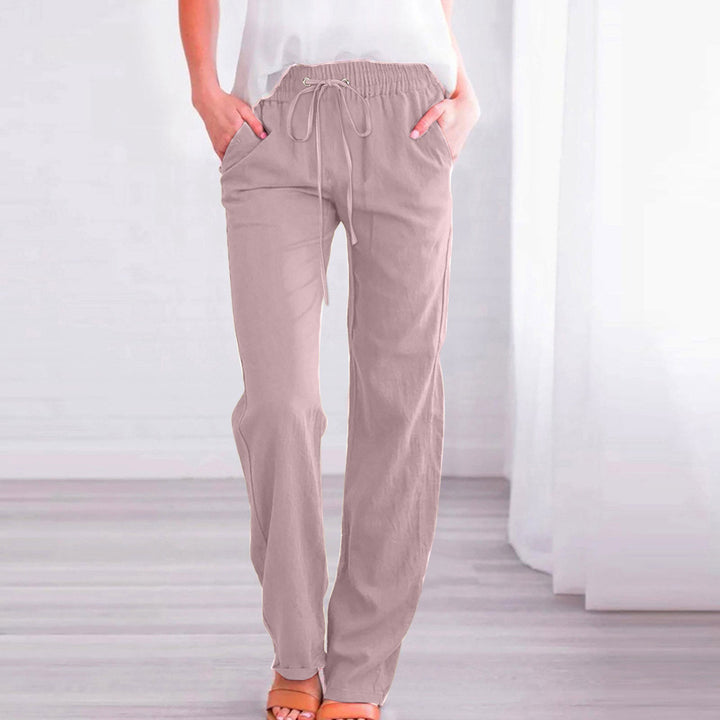 Damen Bequeme Leinen-Hose mit elastischem Bund und Taschen Drune