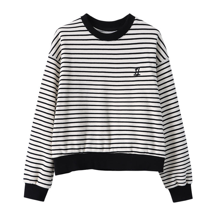 Damen lässiger Rundhals Sweatshirt mit Streifen Drune