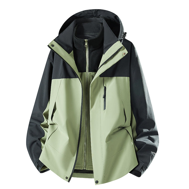 Herren zweiteilige Softshelljacke mit herausnehmbarer Fleece-Innenjacke, verstellbarer Kapuze und wasserabweisender Membran Drune