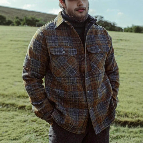 Herren Wollmix-Tweed-Hemdenjacke mit aufgesetzten Brusttaschen Drune