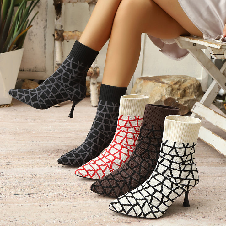 Damen Stiefelimitierte Sockenschuhe mit elegantem Absatz Drune